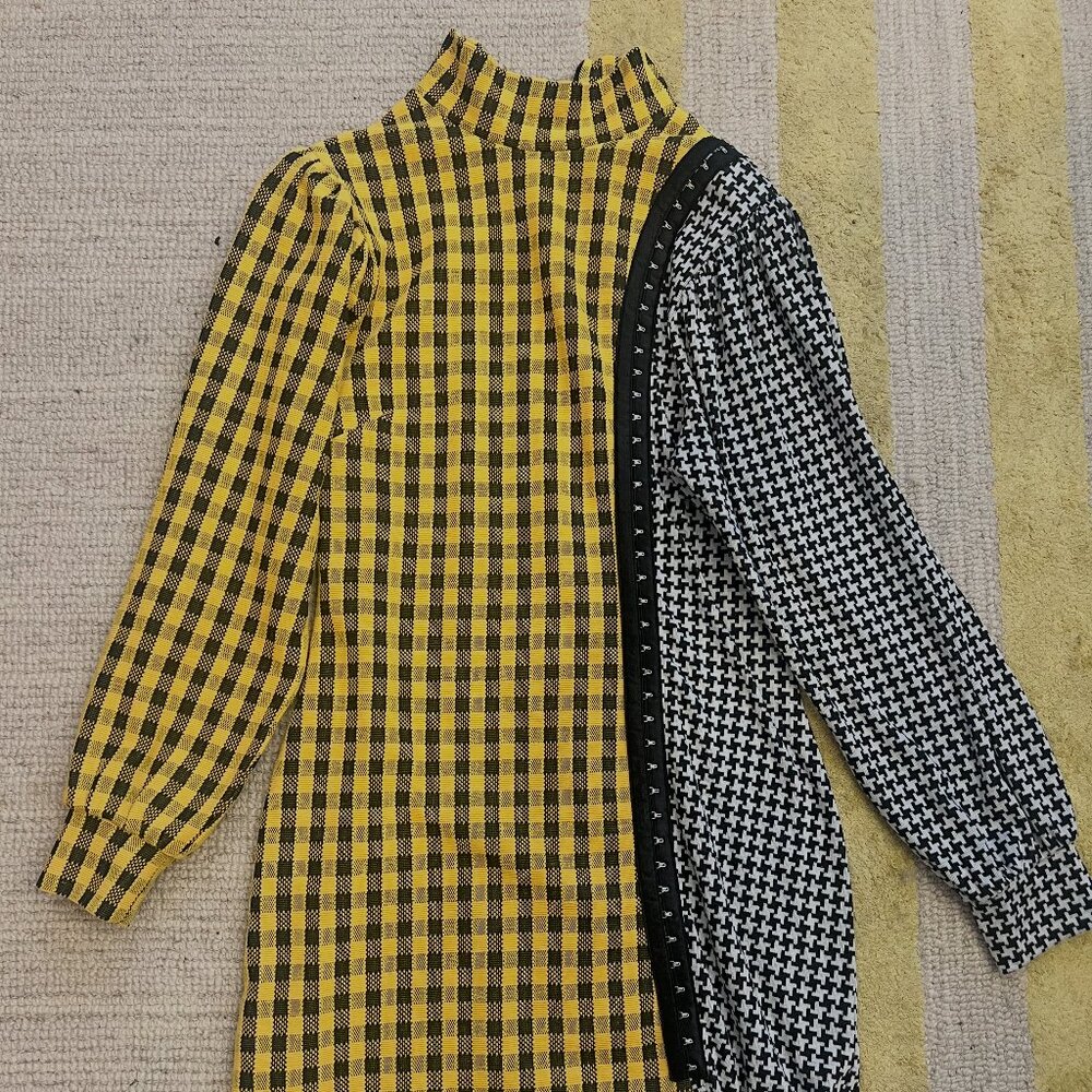 Retro Yellow Check Houndstooth Mini Dress ASOS Reclaimed Vintage Size 8